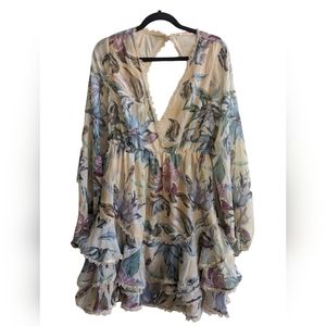 Luxxel Floral Long Sleeve Open Back Dress
